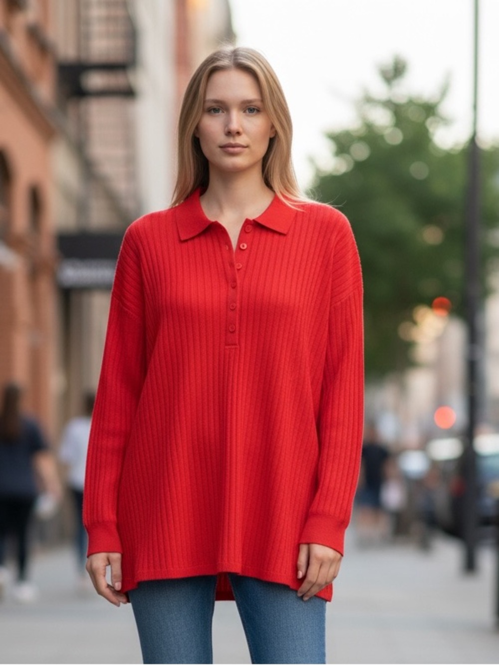 NWT Lauren Ralph Lauren Red Ribbed Knit Polo Top 3X Plus Size Long Sleeve